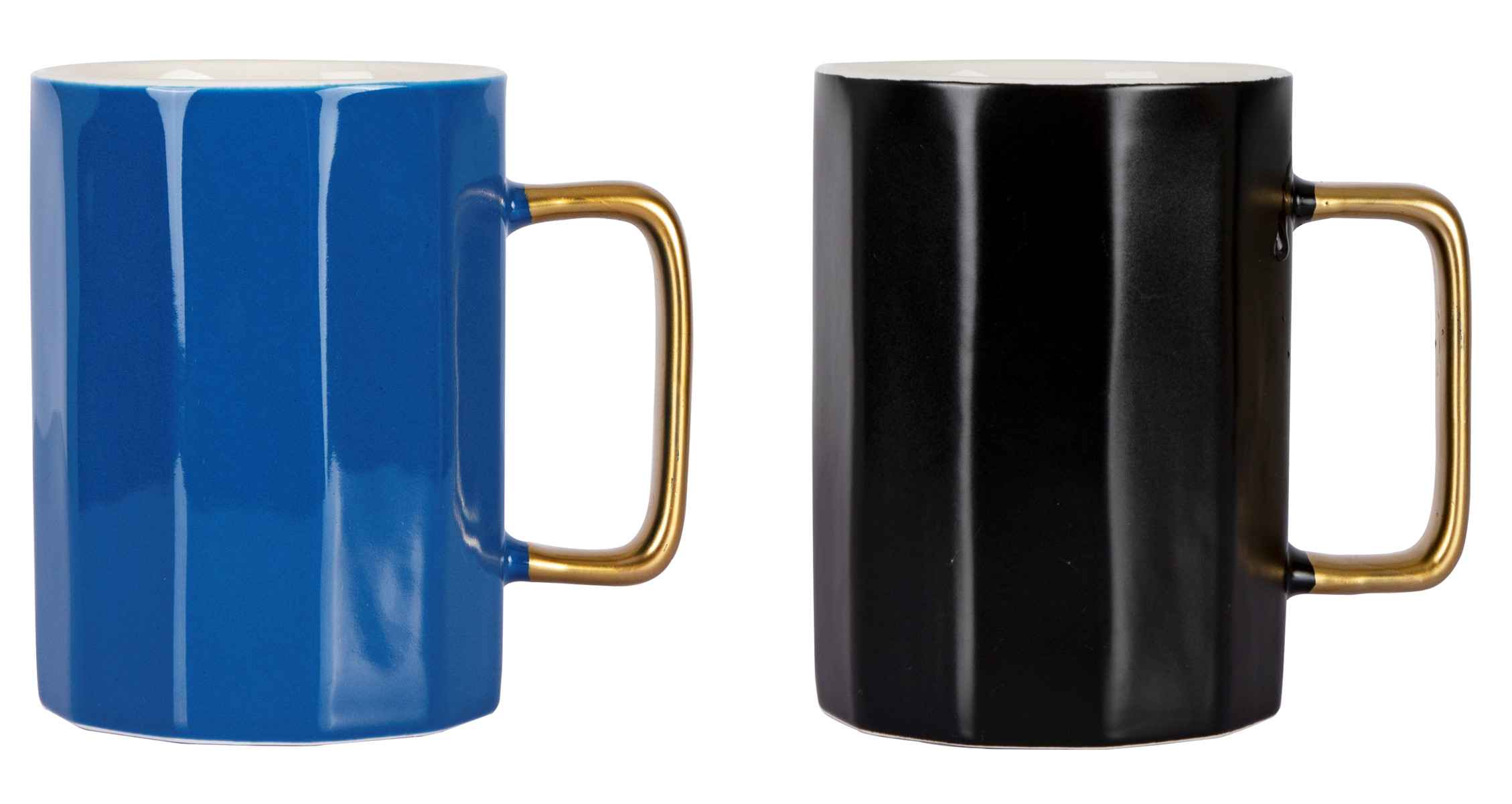MUG13OZASST.BLUEBLACKGOL HANDLESTONEWARE 6PC SET