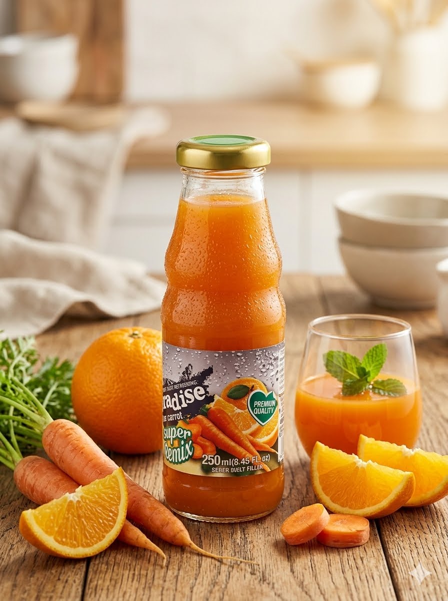 PARADISE ORANGE AND CARROT JUICE GLASS BOTTLE 250 ML X 24 CT