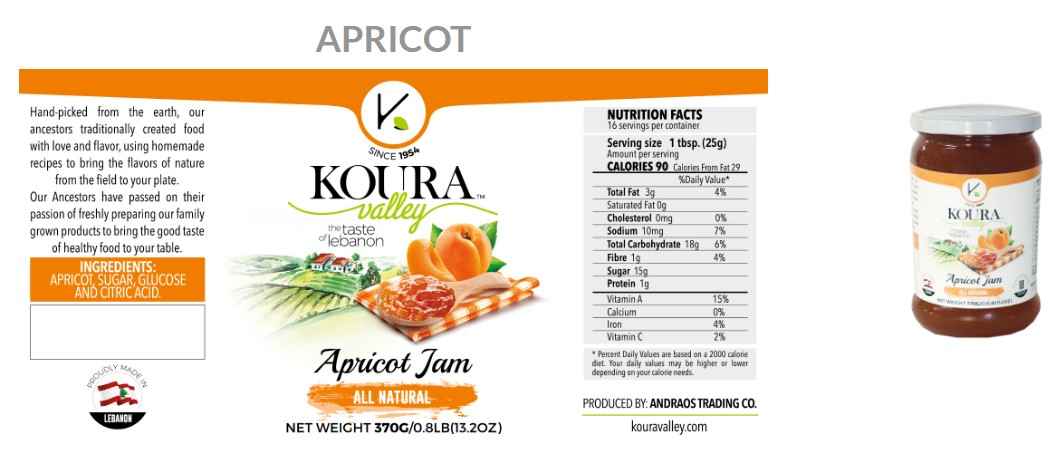 KOURA VALLEY APRICOT JAM 390 G (13.9 OZ) X 12 CT