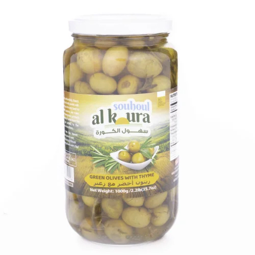 SOUHOUL AL KOURA GREEN OLIVE WITH THYME 1000 G (2.2 LB) X 12 CT
