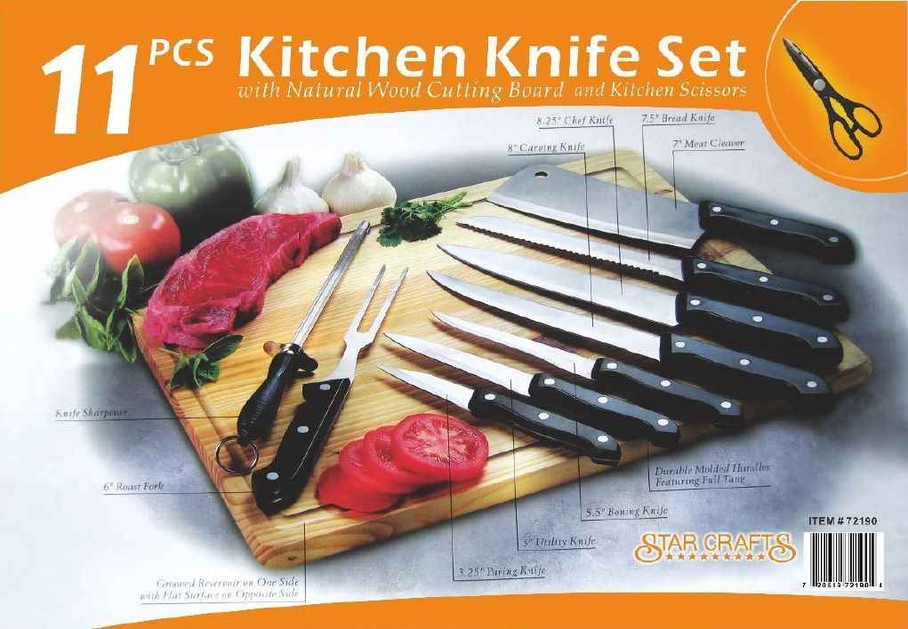 11PC KNIFE SET W/WOOD CUTTING BOARD 8 SET