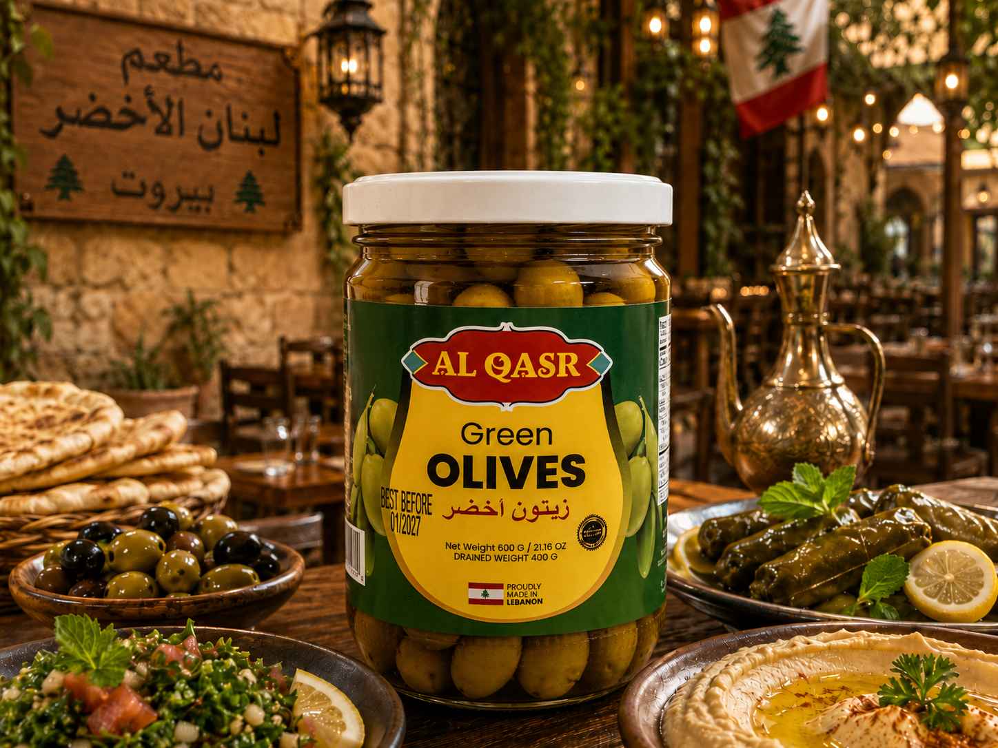 AL QASR GREEN OLIVES 600 G X 12 CT