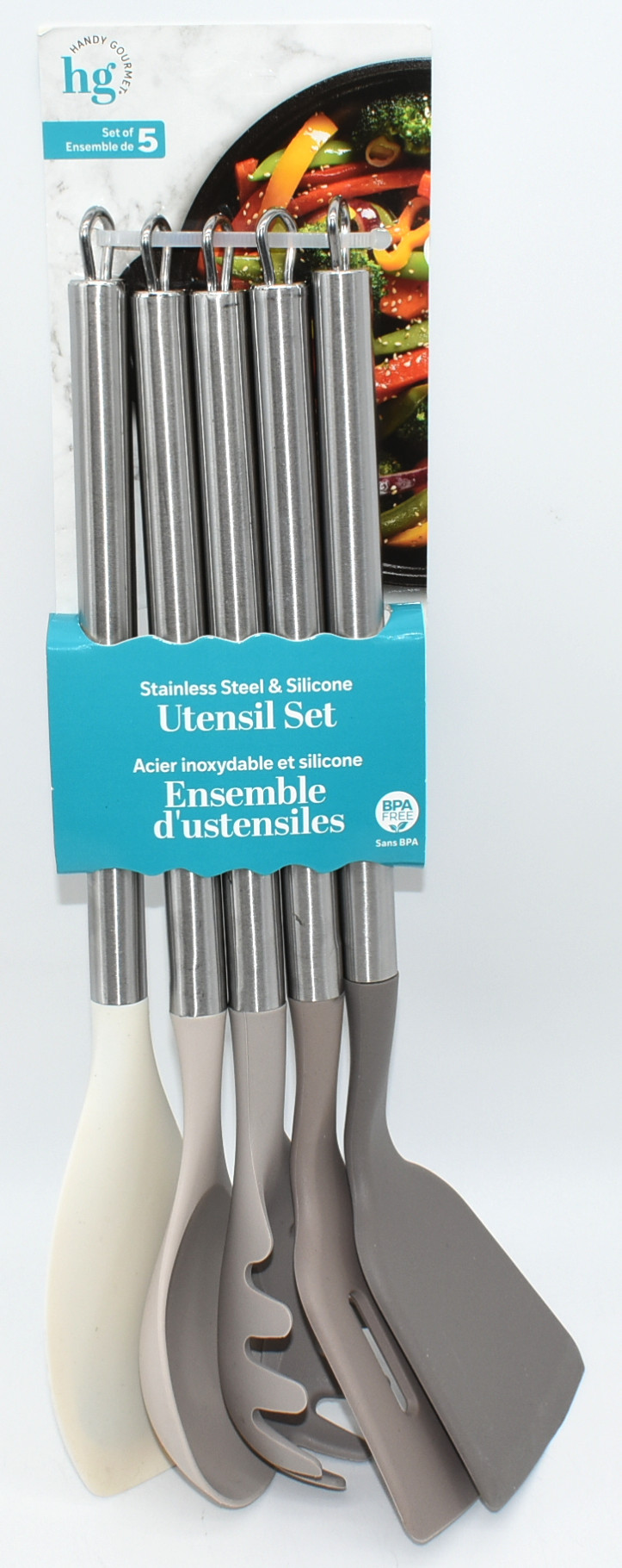 UTENSIL SET, 5 PC, SILICONE, OMBRE TAUPE