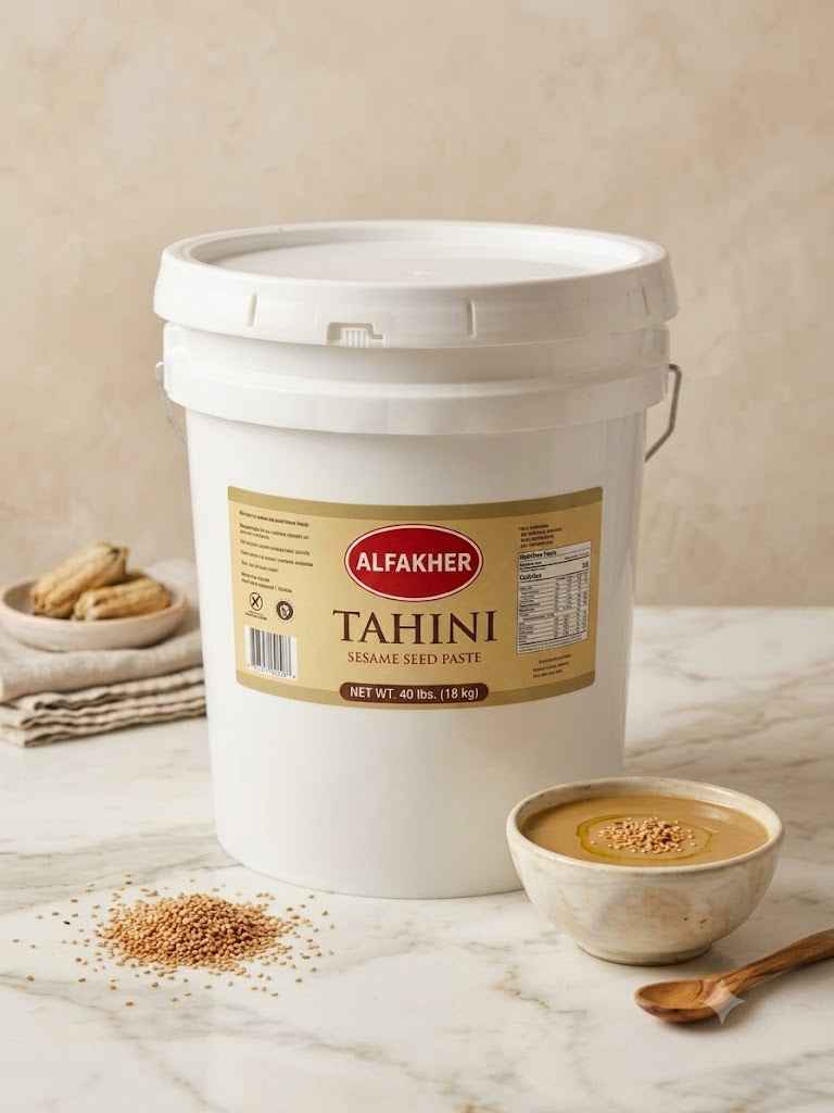 ALFAKHER 100% NATURAL GROUND SESAME TAHINI 40 LBS PAIL (18 KG)