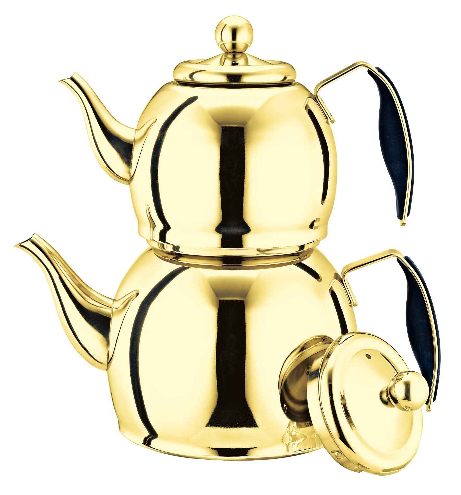GOLD S/S DOUBLE LAYERED TEAPOT 1.0L+2.0L (QTY/CTN  18SET)