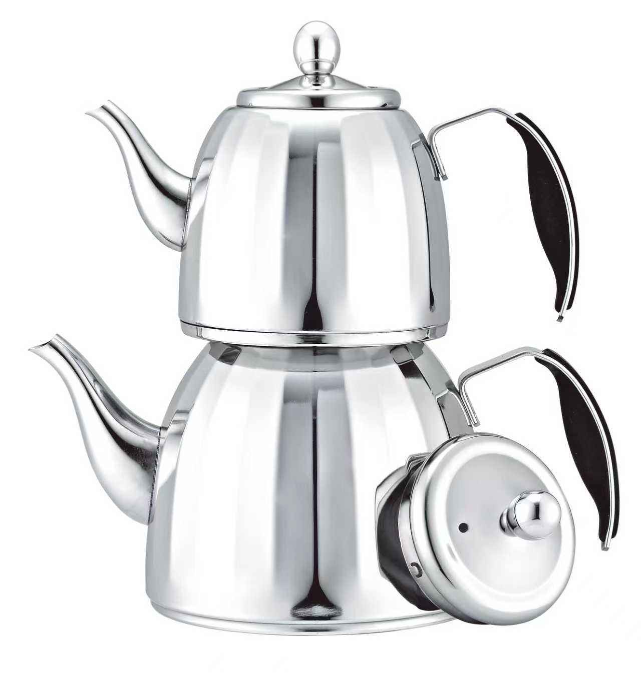 GOLD S/S DOUBLE LAYERED TEAPOT 1.0L+2.0L (QTY/CTN  18SET)